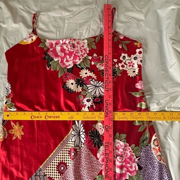 Natori Private Luxuries Red Floral Print Silky Slip Dress Size Large - Picture 8 of 12